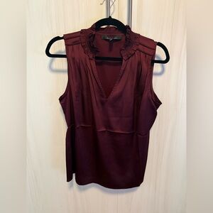 White House Black Market Ruffled V-Neck Satin Camisole in Wine